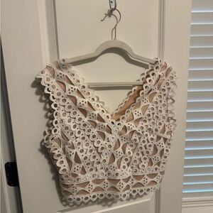 White Eyelet V-Neck Cropped Lace Tank Top